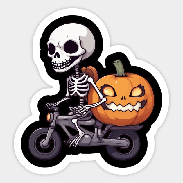 Skeleton Riding Vintage Bicycle Halloween Funny Pumpkin Sticker by Rishirt